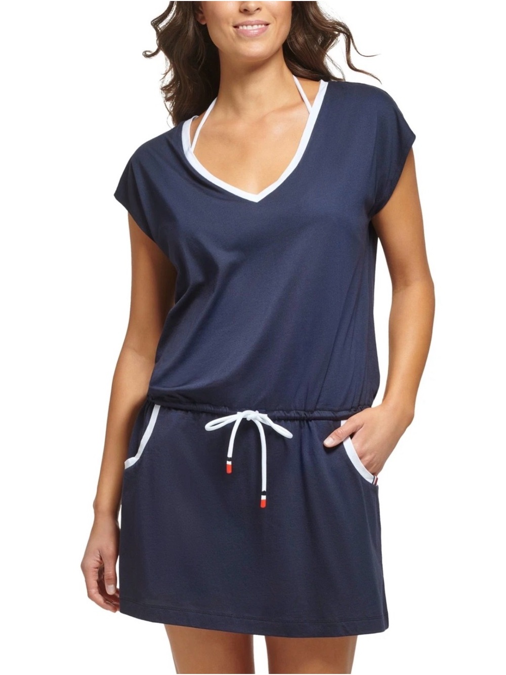 Tommy Hilfiger Navy Cover-Up Dress with White Trim b164s